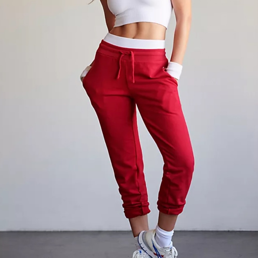 Free People Movement x Upcycle Red Joggers